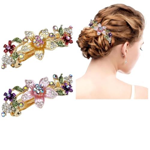 MAYCREATE® 2Pcs Floral Hair Clips for Women Rhinestone Hair Barrettes 5 inch Hair Clips Sparkling Rhinestone Embellishment Hair Barrettes French Hair Barrettes Hair Accessories Mother's Day Gift MAYCREATE® 2Pcs Floral Hair Clips for Women Rhinestone Hair Barrettes 5 inch Hair Clips Sparkling Rhinestone Embellishment Hair Barrettes French Hair Barrettes Hair Accessories Mother's Day Gift
